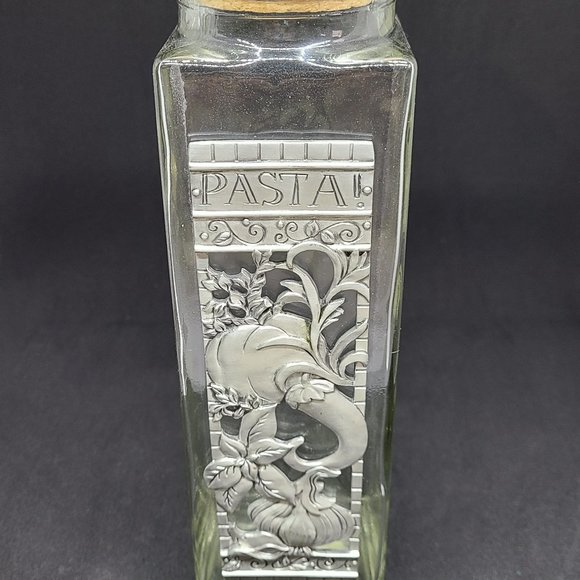 Made in Spain recycled glass pasta container with pewter design. - Picture 1 of 10